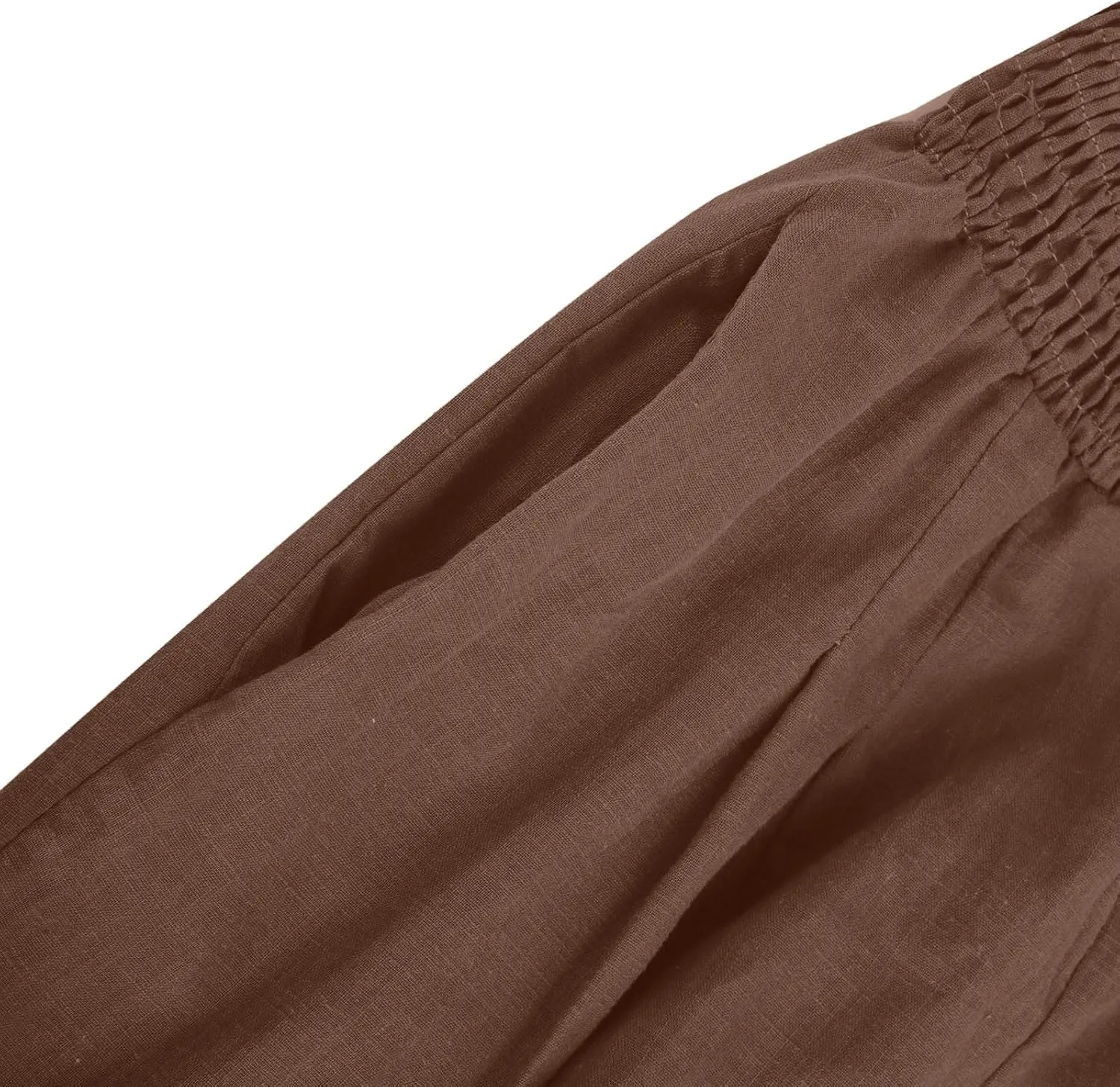 Wide Leg Pants for Women Summer Trendy Cotton Linen Palazzo Pants Smocked High Waisted Boho Trousers with Pockets