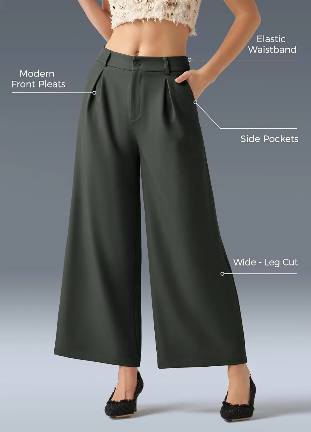 Willit Women's Wide Leg Pants Work Dress Pants Casual Palazzo Pants High Waisted Business Office Slacks 25"/27"/29"