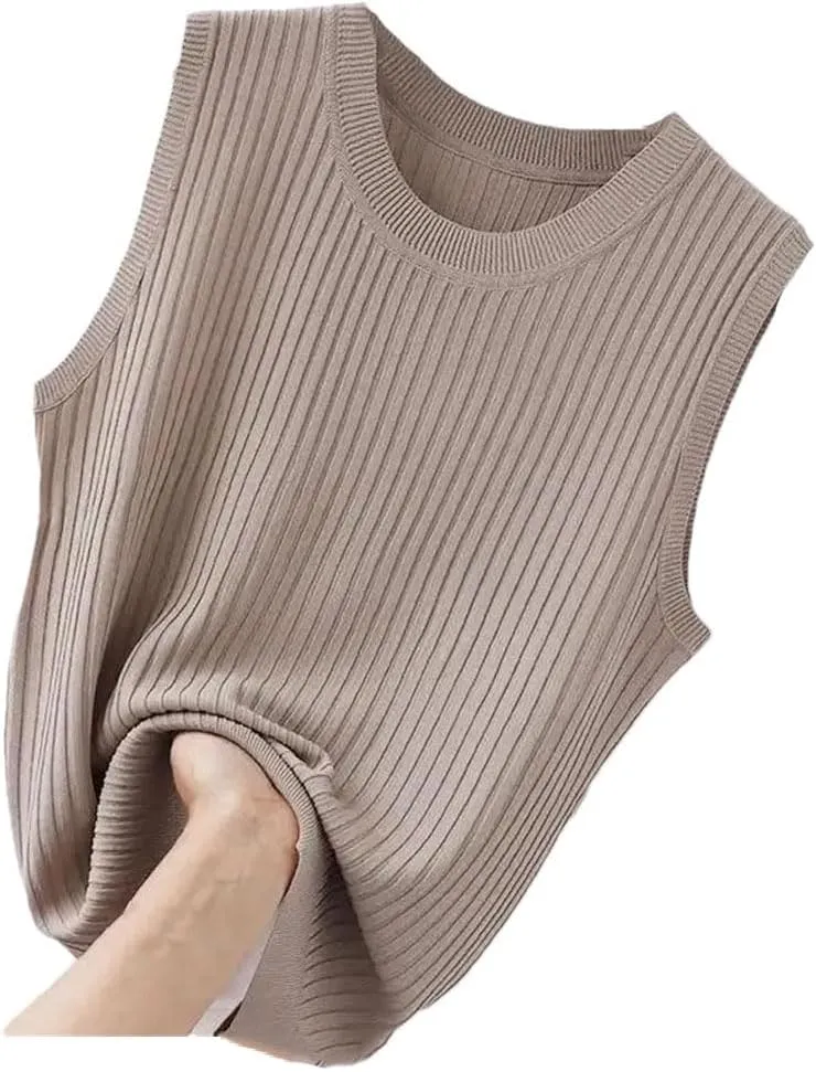 Women Comfortable Solid Color Camisole Laides Bottoming White Short Knitted Sleeveless Top