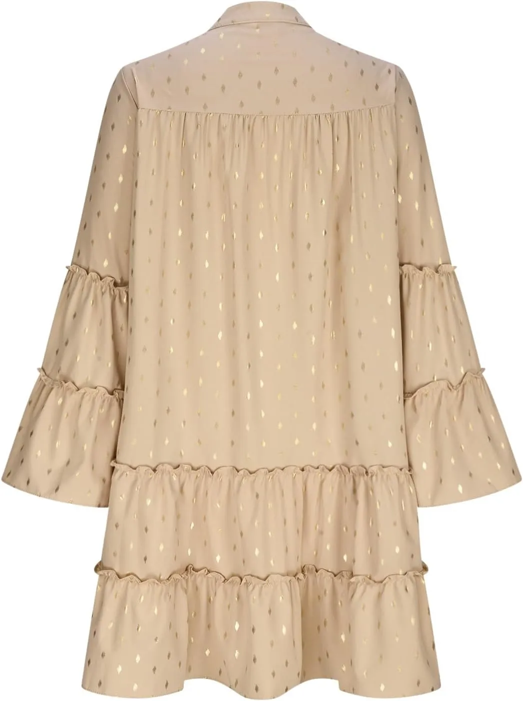 Women Fall Dresses 2024 Casual Button Ruffle Long Sleeve Dress Elegant Flowy Swing Tiered Beach Vacation Dresses