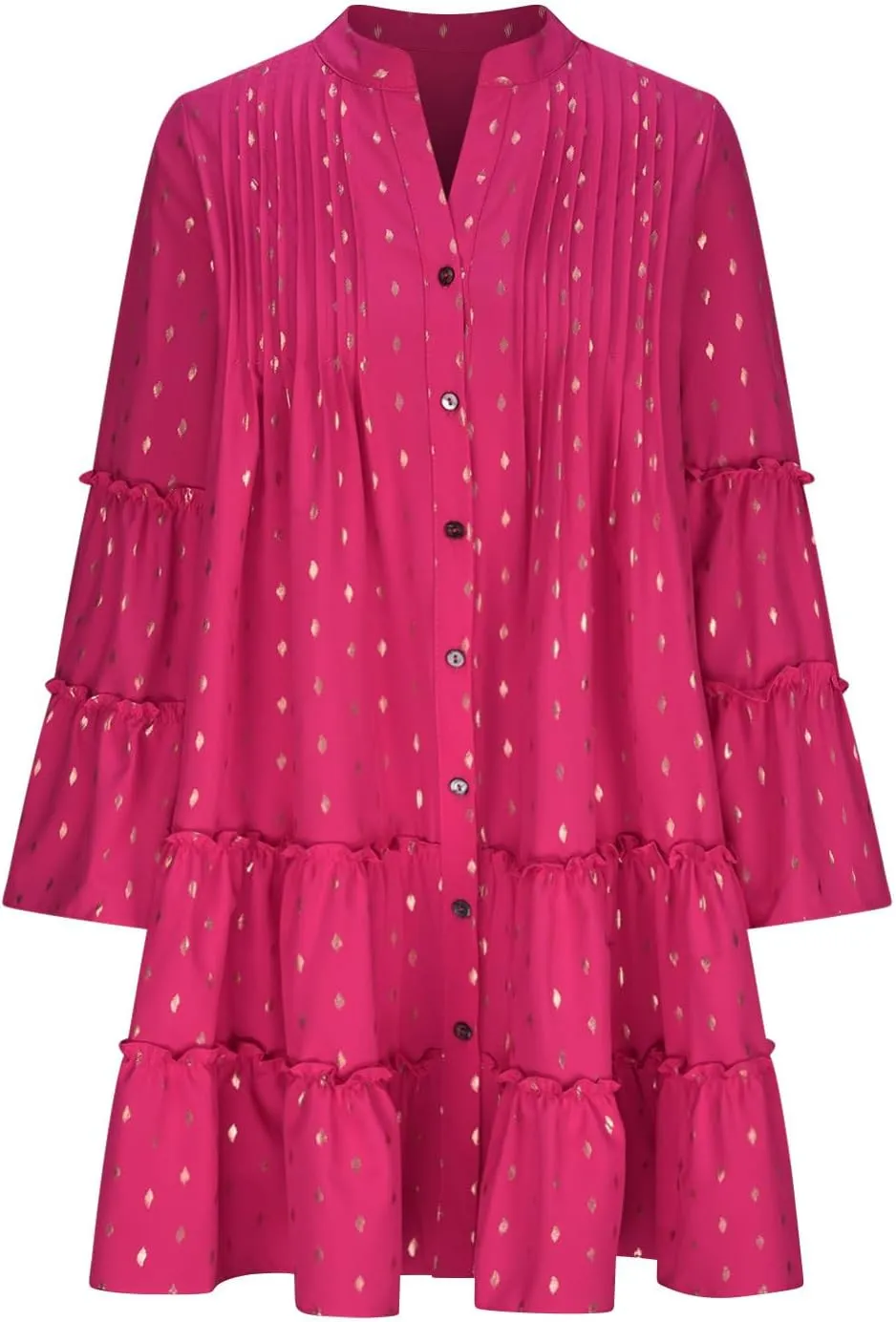 Women Fall Dresses 2024 Casual Button Ruffle Long Sleeve Dress Elegant Flowy Swing Tiered Beach Vacation Dresses
