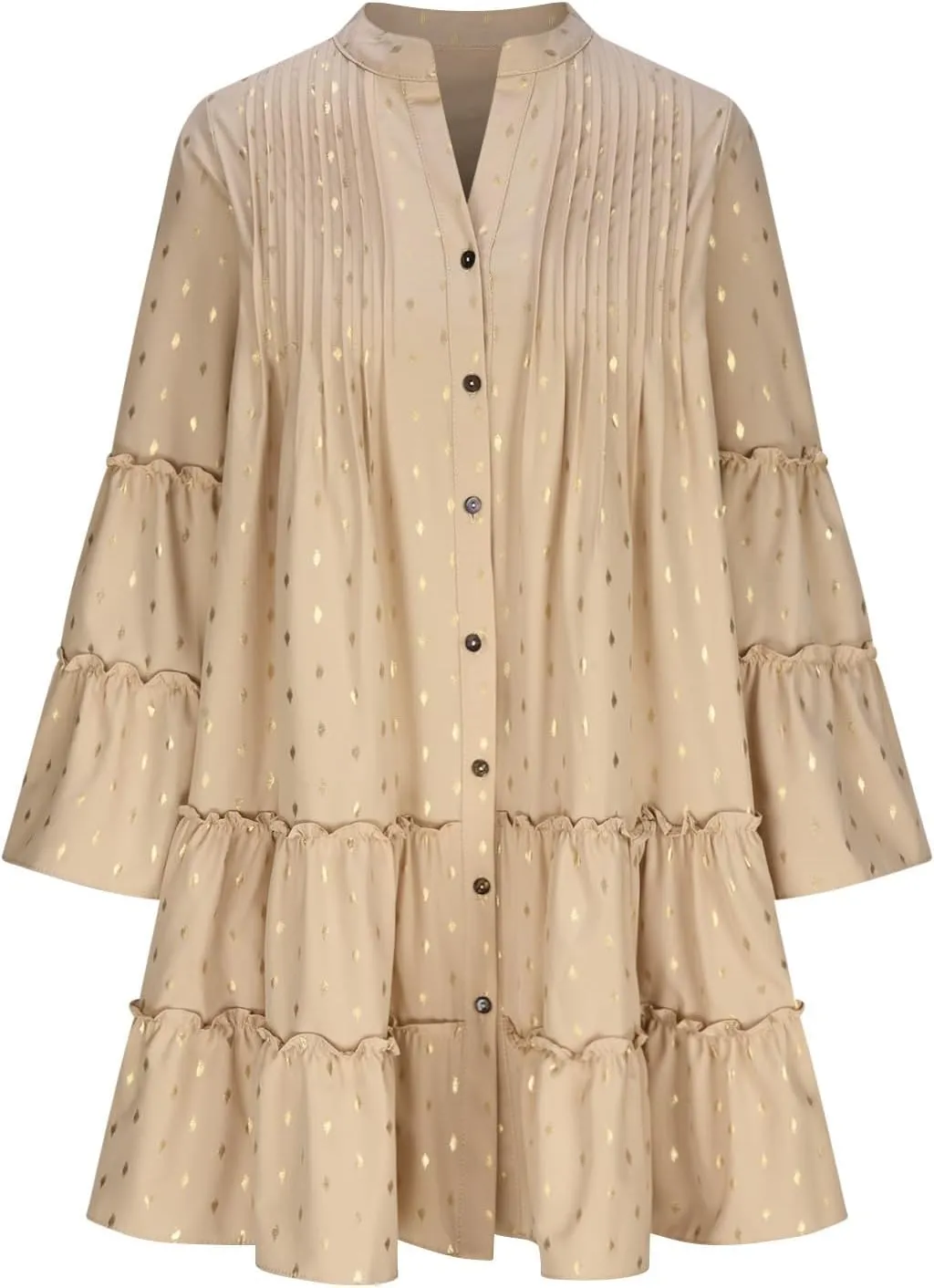 Women Fall Dresses 2024 Casual Button Ruffle Long Sleeve Dress Elegant Flowy Swing Tiered Beach Vacation Dresses