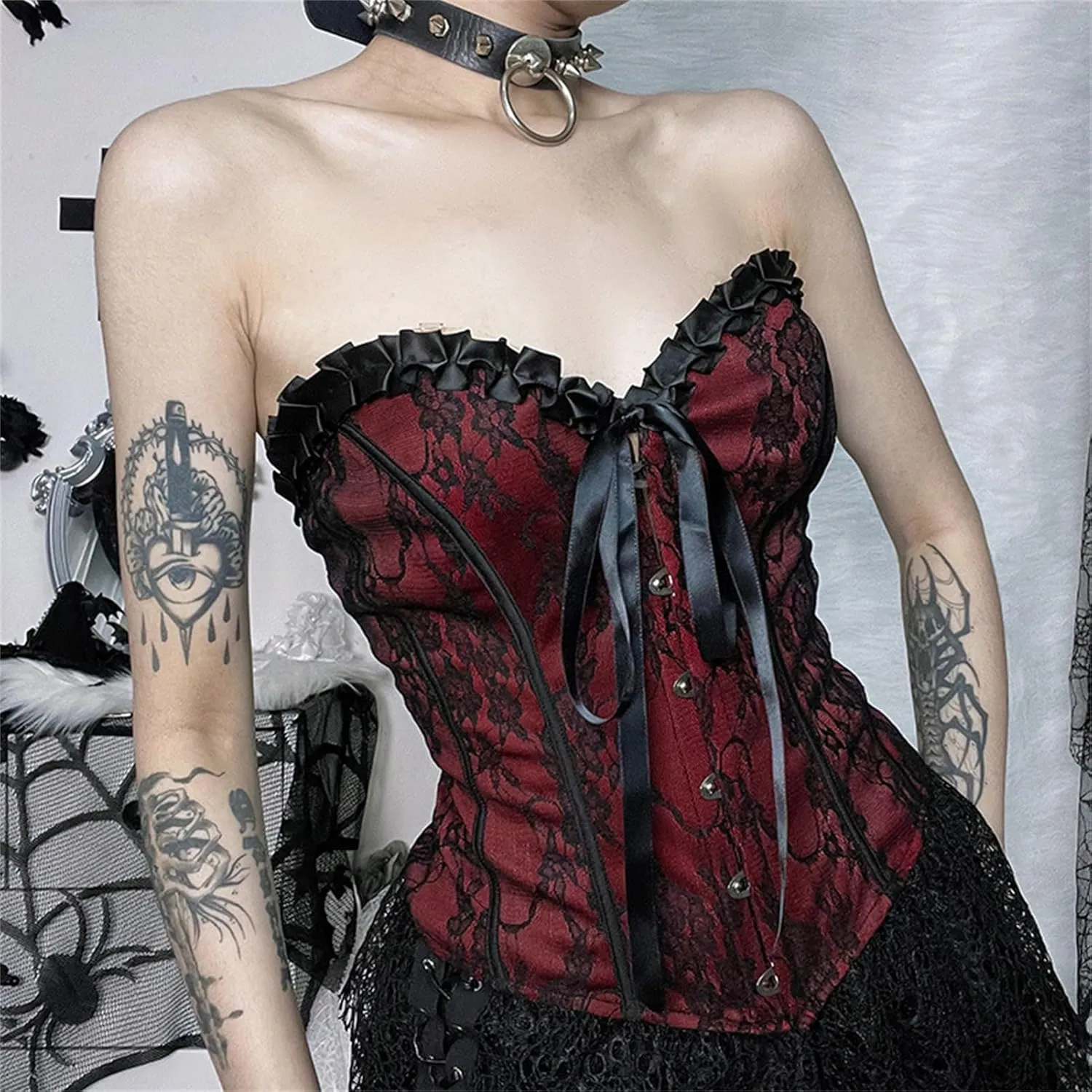 Women Gothic Strapless Crop Tank Tops Grunge Tube Top Y2k Vest Tshirts