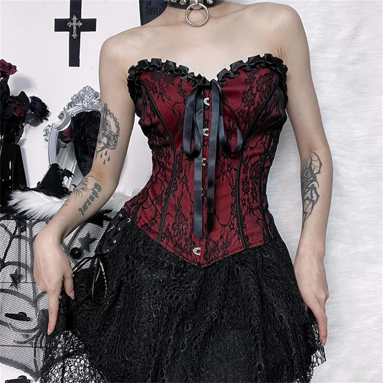Women Gothic Strapless Crop Tank Tops Grunge Tube Top Y2k Vest Tshirts