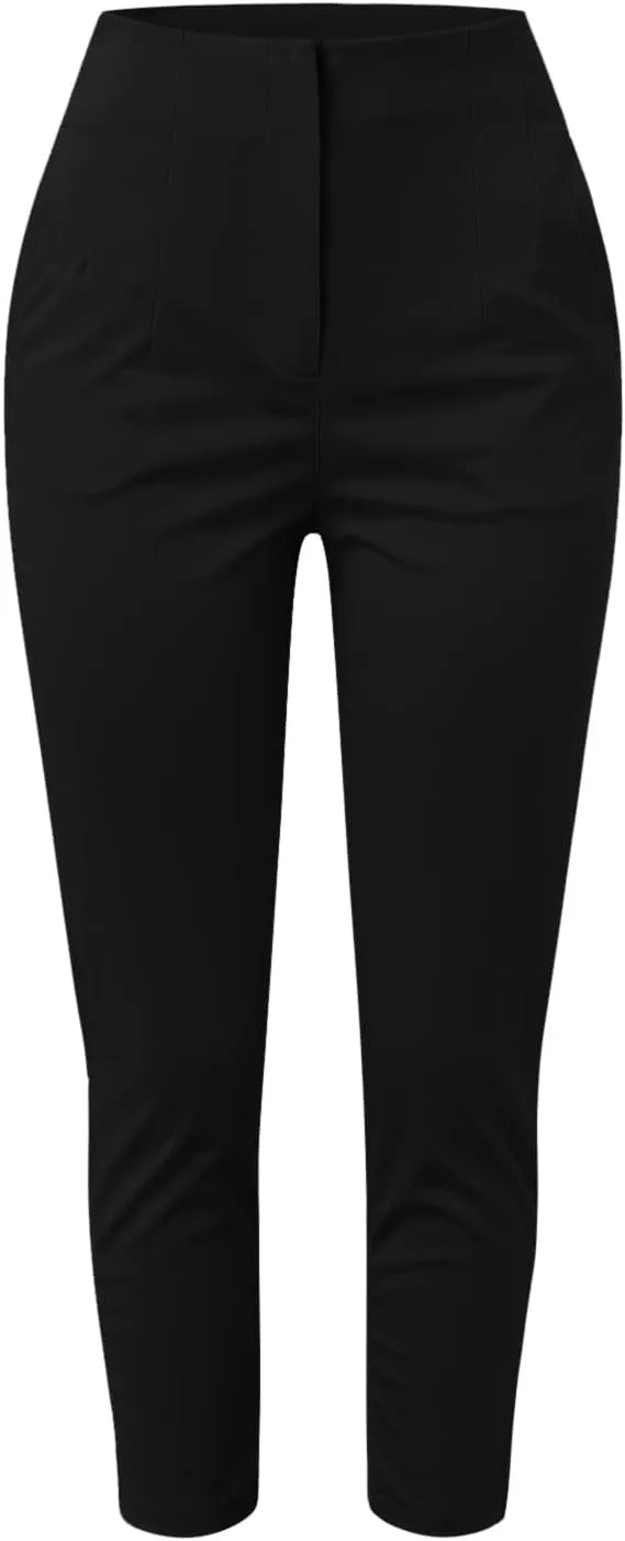 Women High Waist Cropped Work Pants Solid Zipper Trouser Pant Casual Baggy Elastic Waist Trouser Flare Pants for