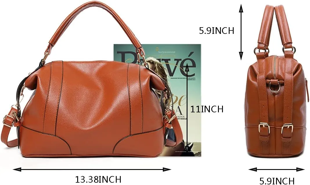 Women Hobo Shoulder Bag Lychee Pattern Leather Handbag Top-handle Purse Satchel
