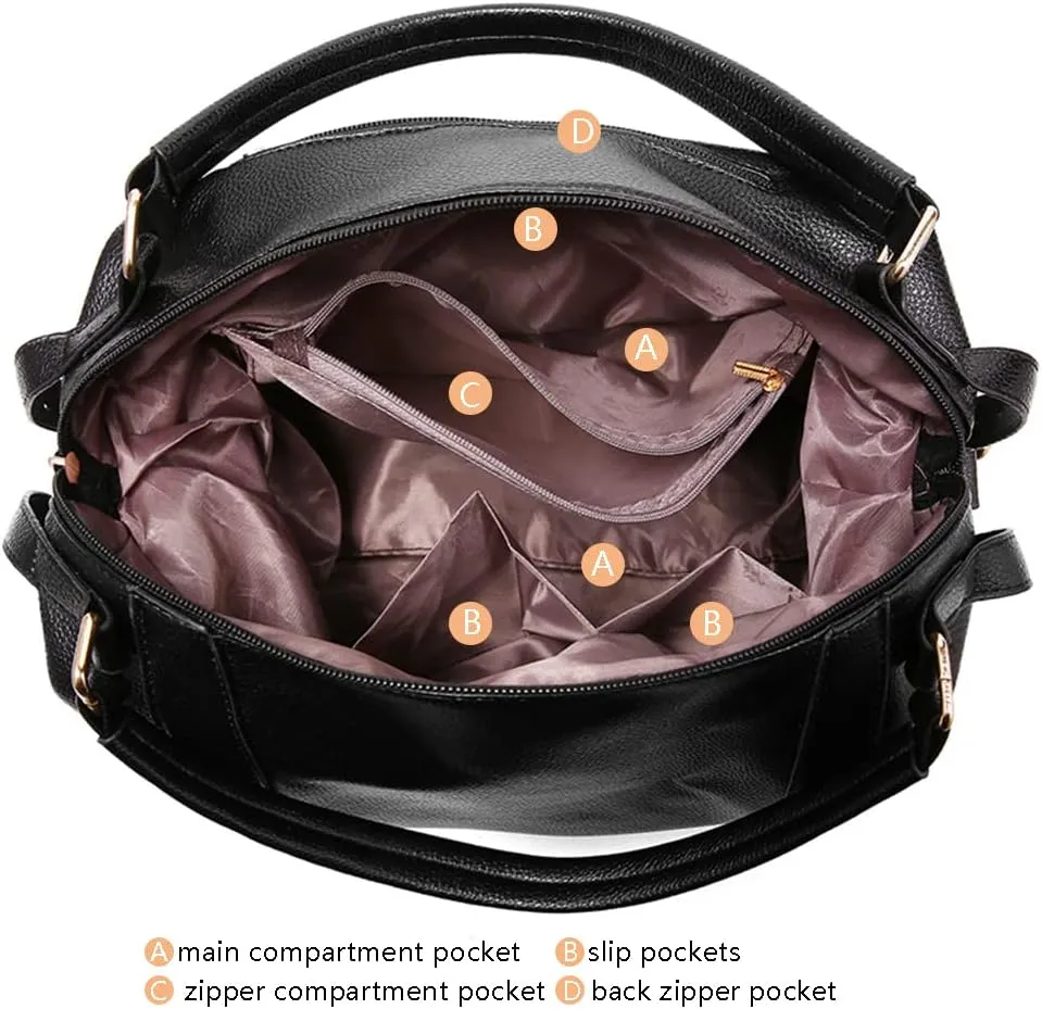 Women Hobo Shoulder Bag Lychee Pattern Leather Handbag Top-handle Purse Satchel