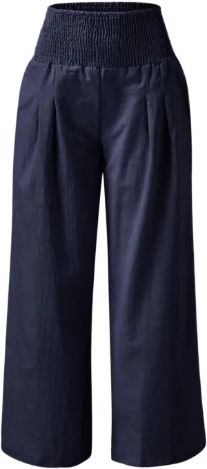 Women Linen Palazzo Pants Boho Wide Leg Casual Pants Lounge Trousers High Waist Straight Leg Comfy Pants with Pocket