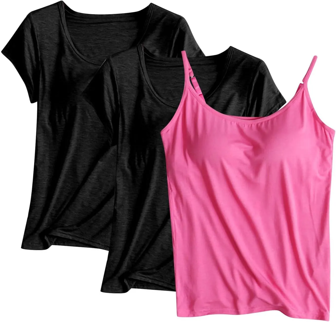 Women Modal Tank Tops 3 Pack with Built in Bras Yoga Athletic Camisole Top Comfy Lounge Camis Soft Cotton Undershirts