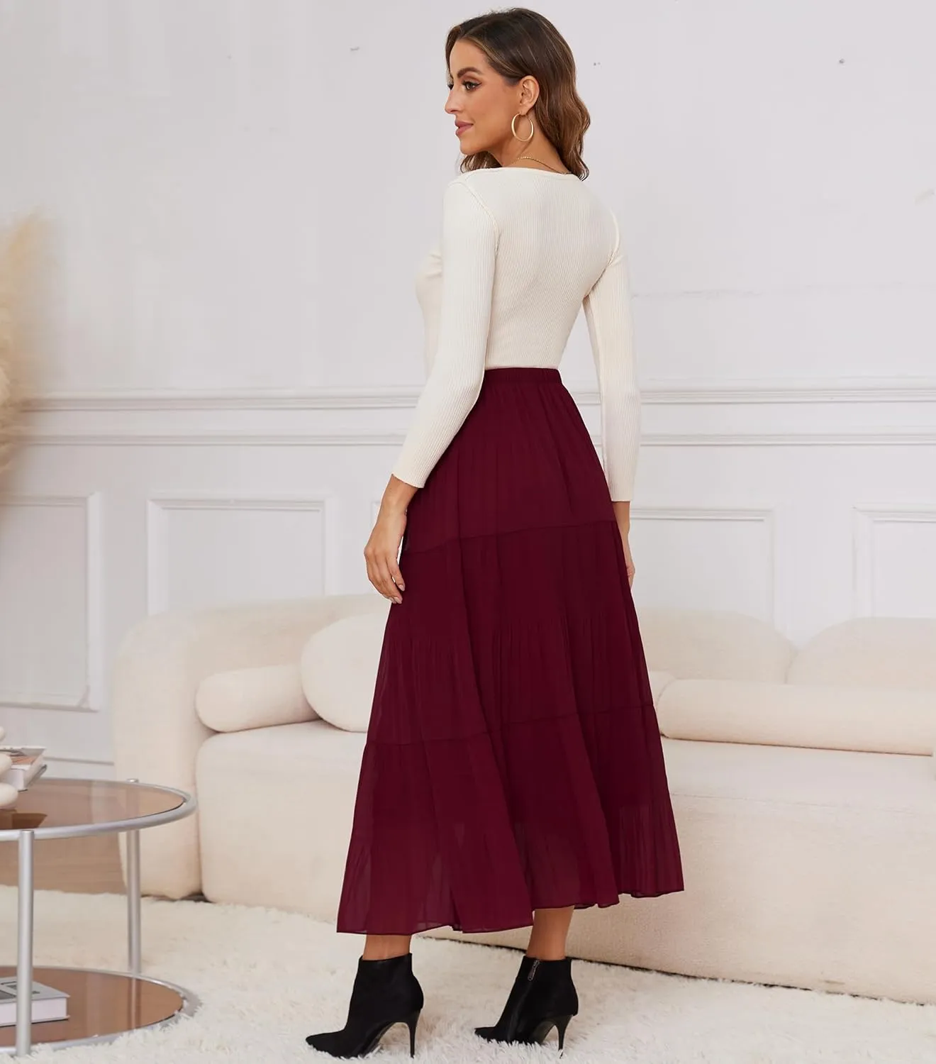Women Pleated High Waist Skirts 2024 Fall Outfits Elegant Flowy A-Line Maxi Skirt