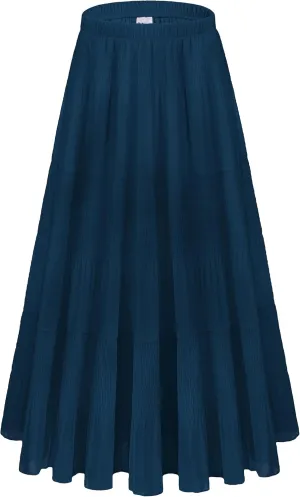 Women Pleated High Waist Skirts 2024 Fall Outfits Elegant Flowy A-Line Maxi Skirt