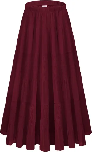 Women Pleated High Waist Skirts 2024 Fall Outfits Elegant Flowy A-Line Maxi Skirt