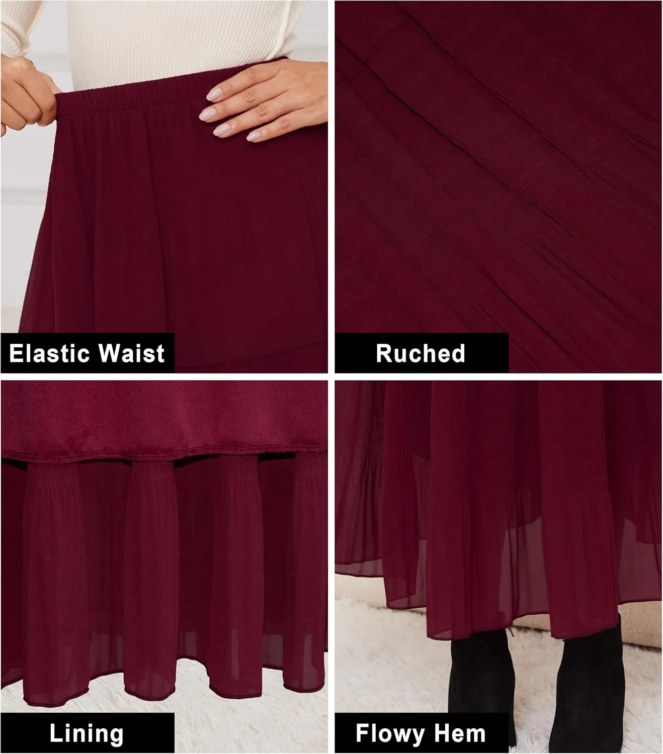 Women Pleated High Waist Skirts 2024 Fall Outfits Elegant Flowy A-Line Maxi Skirt