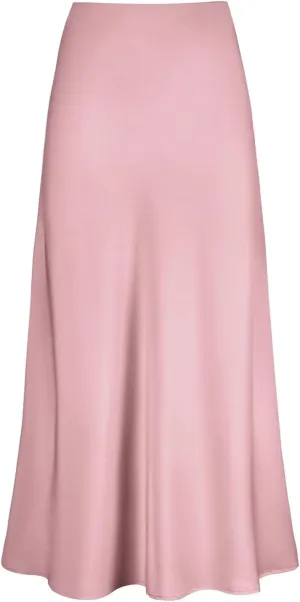 Women Satin Maxi Long Skirt Silk A Line Swing Midi Skirt Elegant Flowy Ruffle Pleated Cocktail Party Skirts