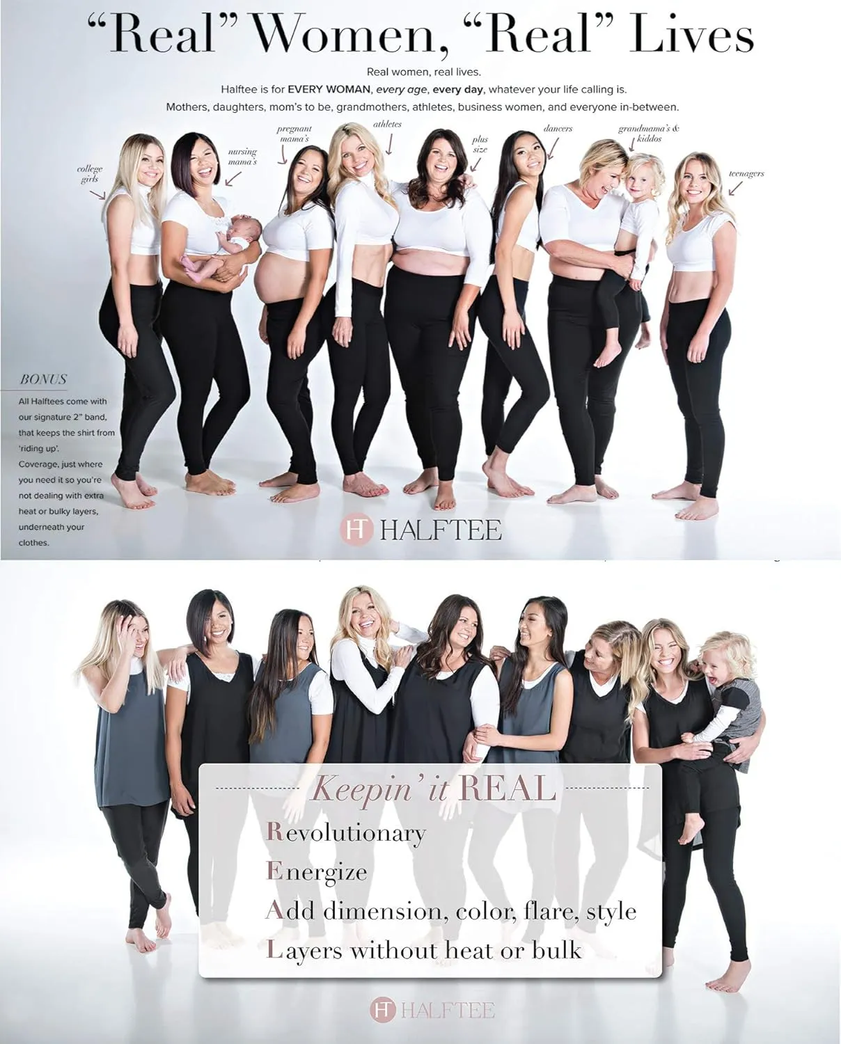 Women Tank Top Boyfriend Tee HALFTEE Half Sleeve Layering Crop Undershirt for Women & Teens XS-3X