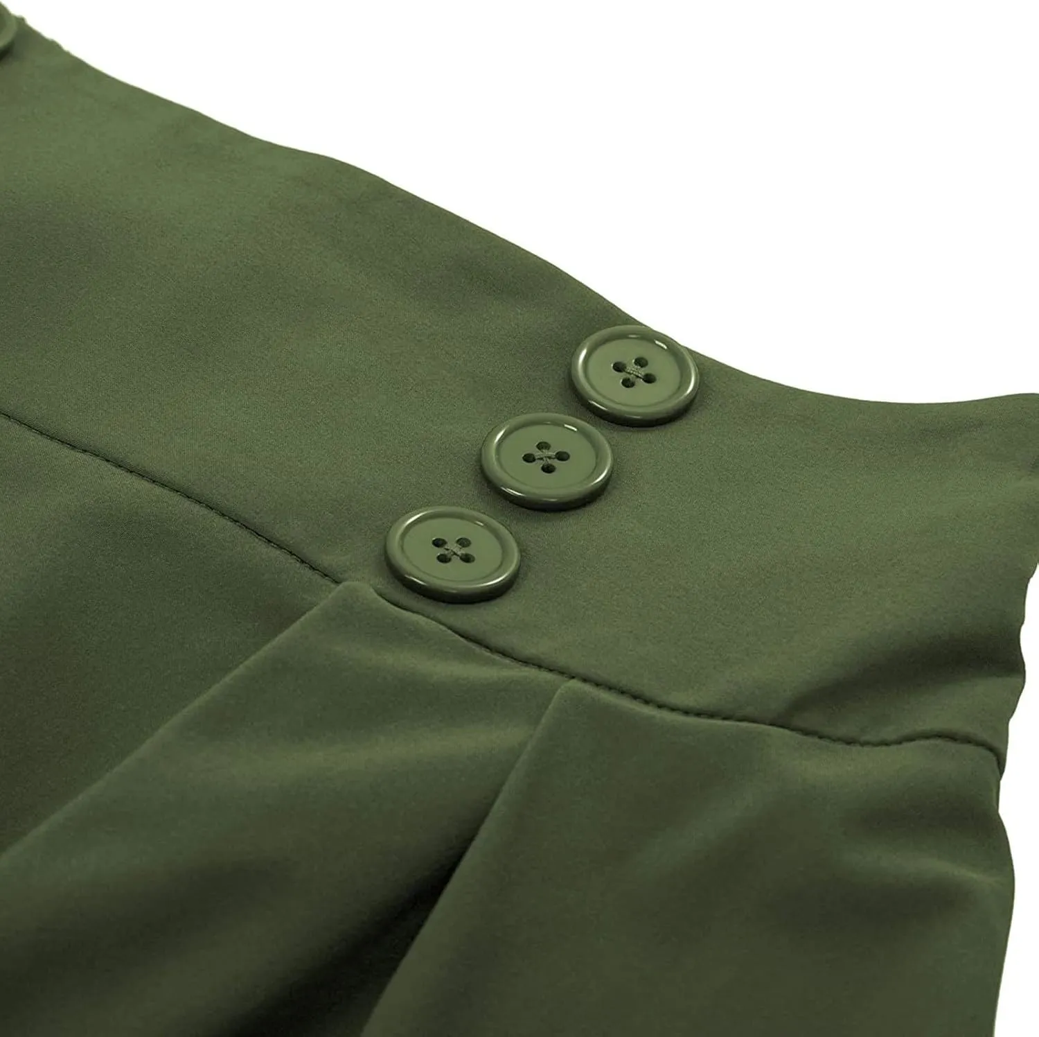 Women Vintage Skirt High Waist Pleated Skirt Midi A-Line Skirt Elegant Flowy Button Details Casual Formal Skirt