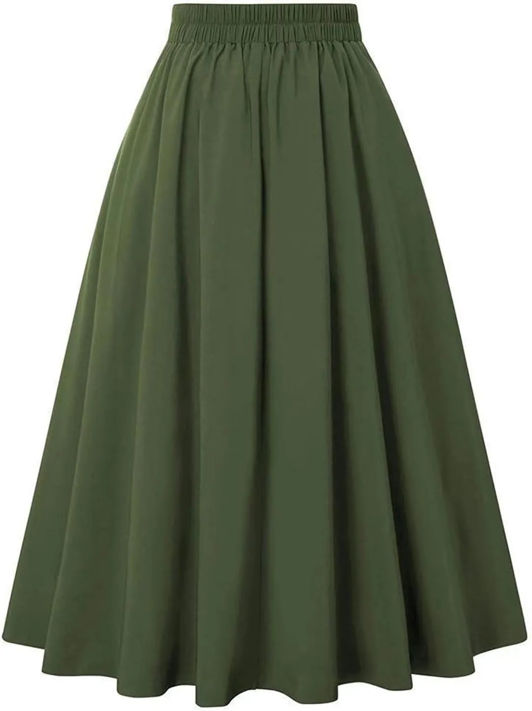 Women Vintage Skirt High Waist Pleated Skirt Midi A-Line Skirt Elegant Flowy Button Details Casual Formal Skirt