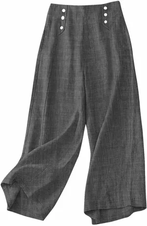 Women Wide Leg Boho Pants Dressy Casaul Button Palazzo Pant Elastic Waist Loose Trousers Summer Outfits with Pocket
