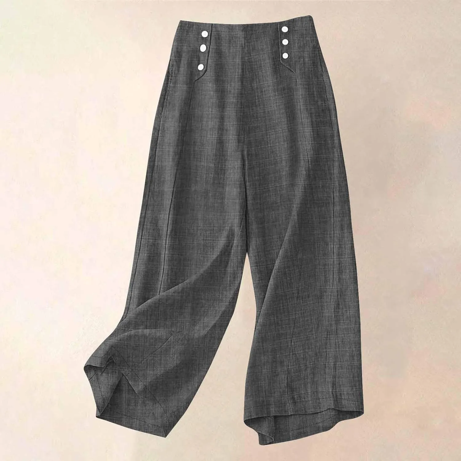 Women Wide Leg Boho Pants Dressy Casaul Button Palazzo Pant Elastic Waist Loose Trousers Summer Outfits with Pocket