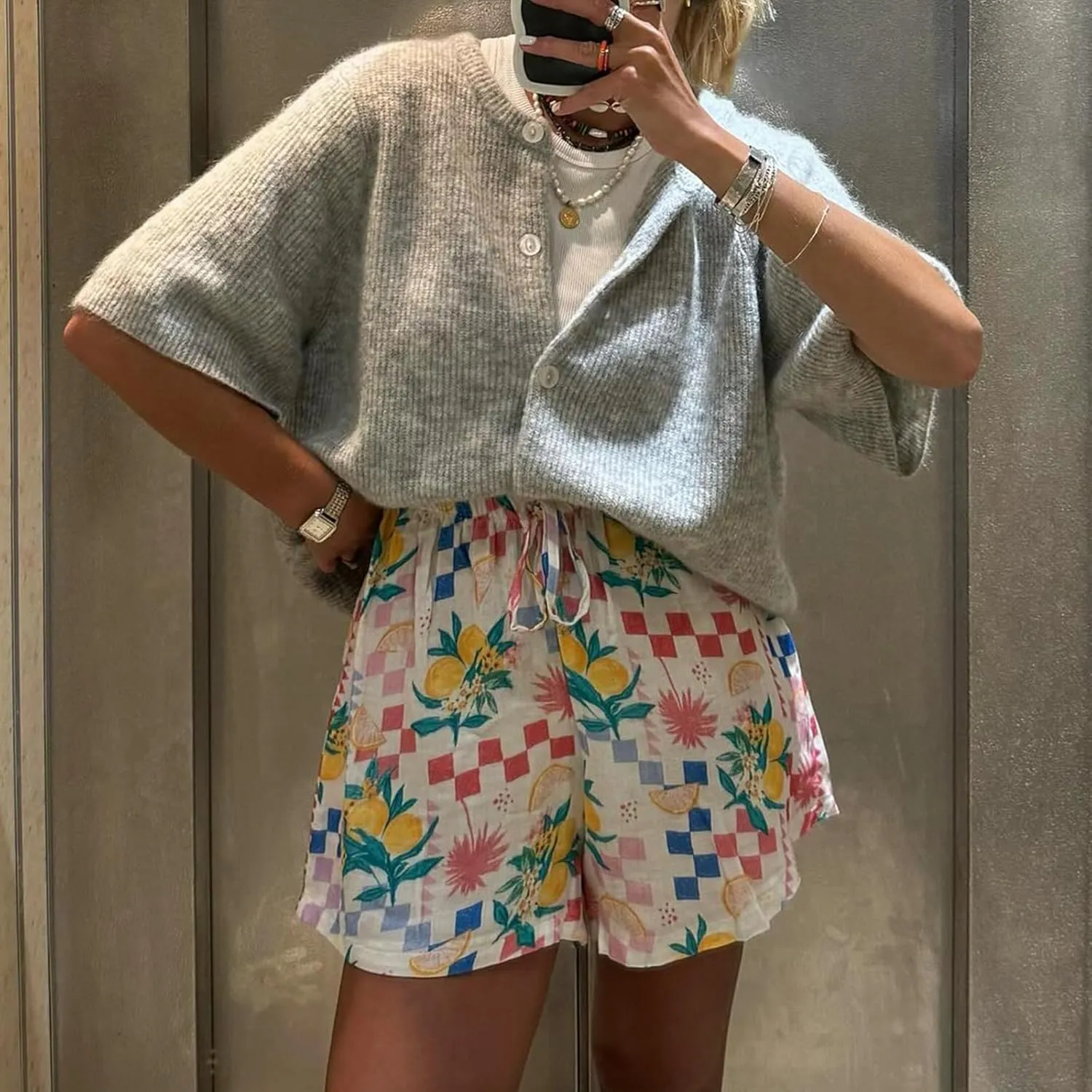 Women Y2k Knit Cardigan Shirts Open Front Button Down Crop Cardigans Sweater Short Sleeve Loose Tee Tops