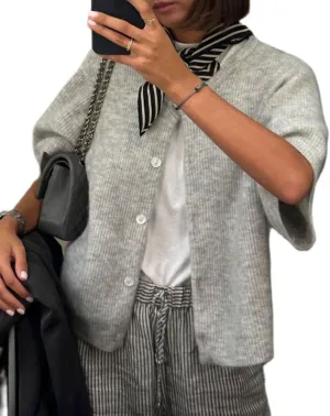 Women Y2k Knit Cardigan Shirts Open Front Button Down Crop Cardigans Sweater Short Sleeve Loose Tee Tops