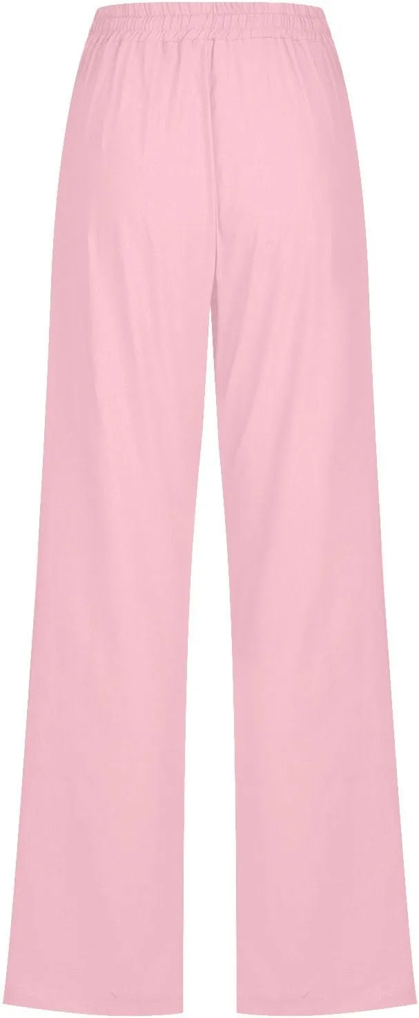 Womens Casual Cotton Linen Pants Lightweight Summer Loose Fit Elastic Waist Solid Lounge Long Trousers with Pockets