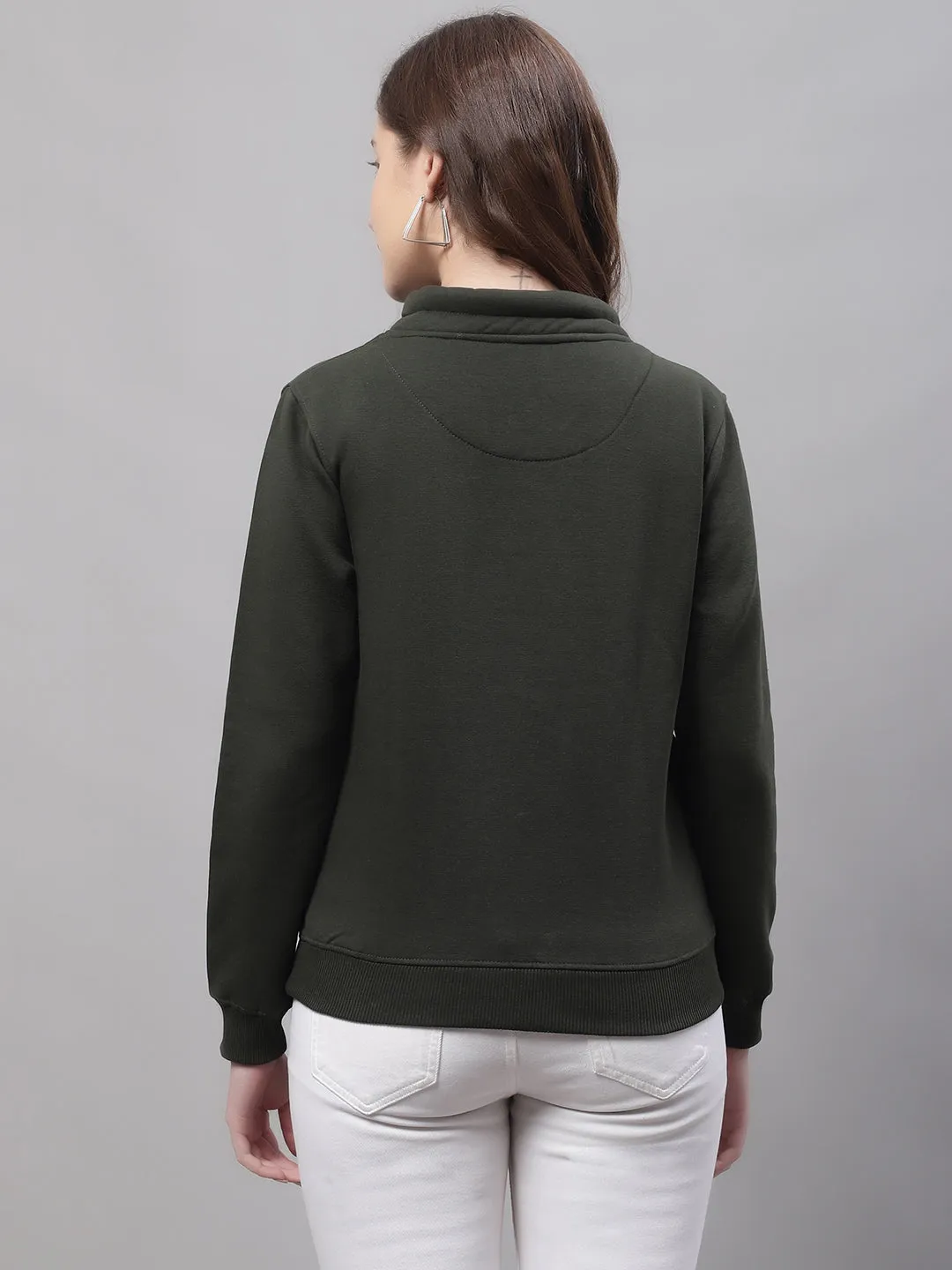 Women's Casual  Olive Green Regular Full Sleeve Pullover Sweatshirt