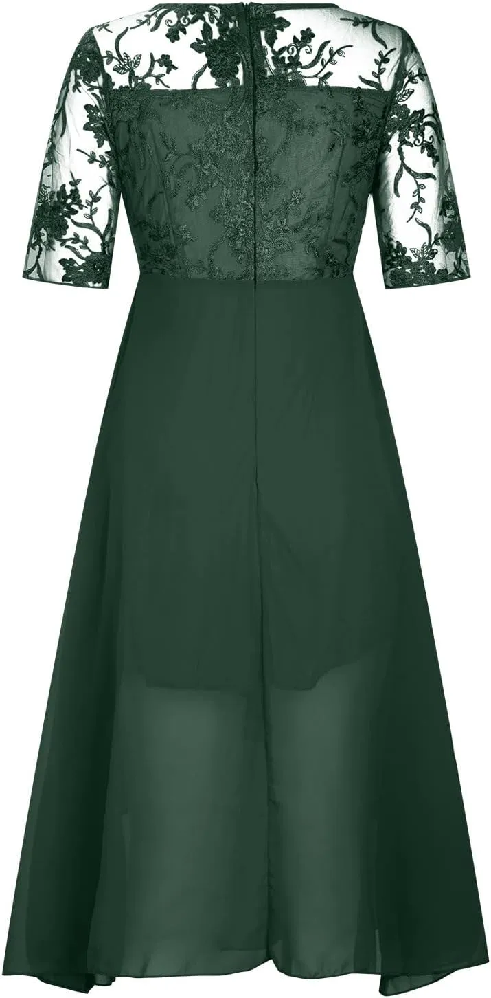 Womens Chiffon Cocktail Dress Lace V Neck Evening Gowns Elegant Flowy Wedding Guests Dresses Bridesmaid Maxi Dress