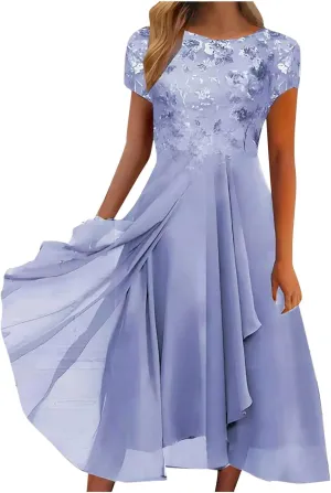 Womens Chiffon Cocktail Dress Lace V Neck Evening Gowns Elegant Flowy Wedding Guests Dresses Bridesmaid Maxi Dress