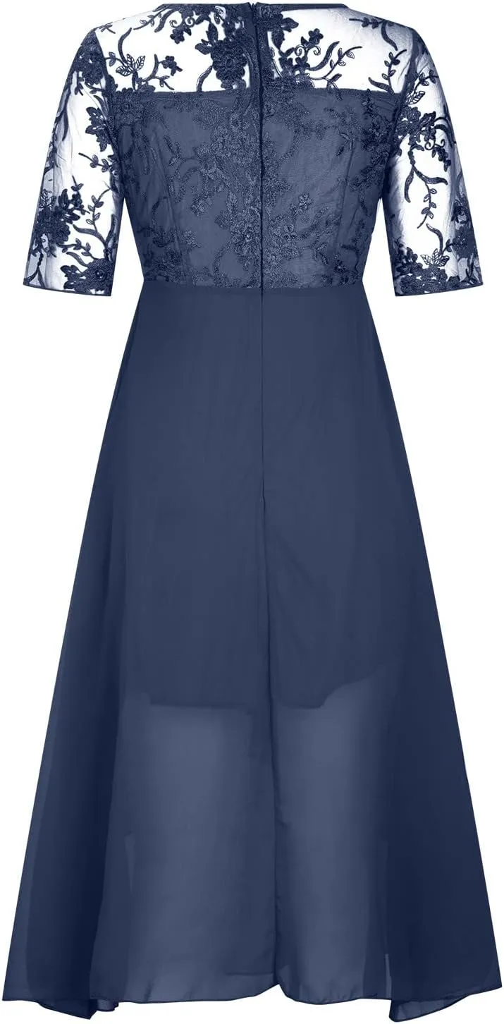 Womens Chiffon Cocktail Dress Lace V Neck Evening Gowns Elegant Flowy Wedding Guests Dresses Bridesmaid Maxi Dress