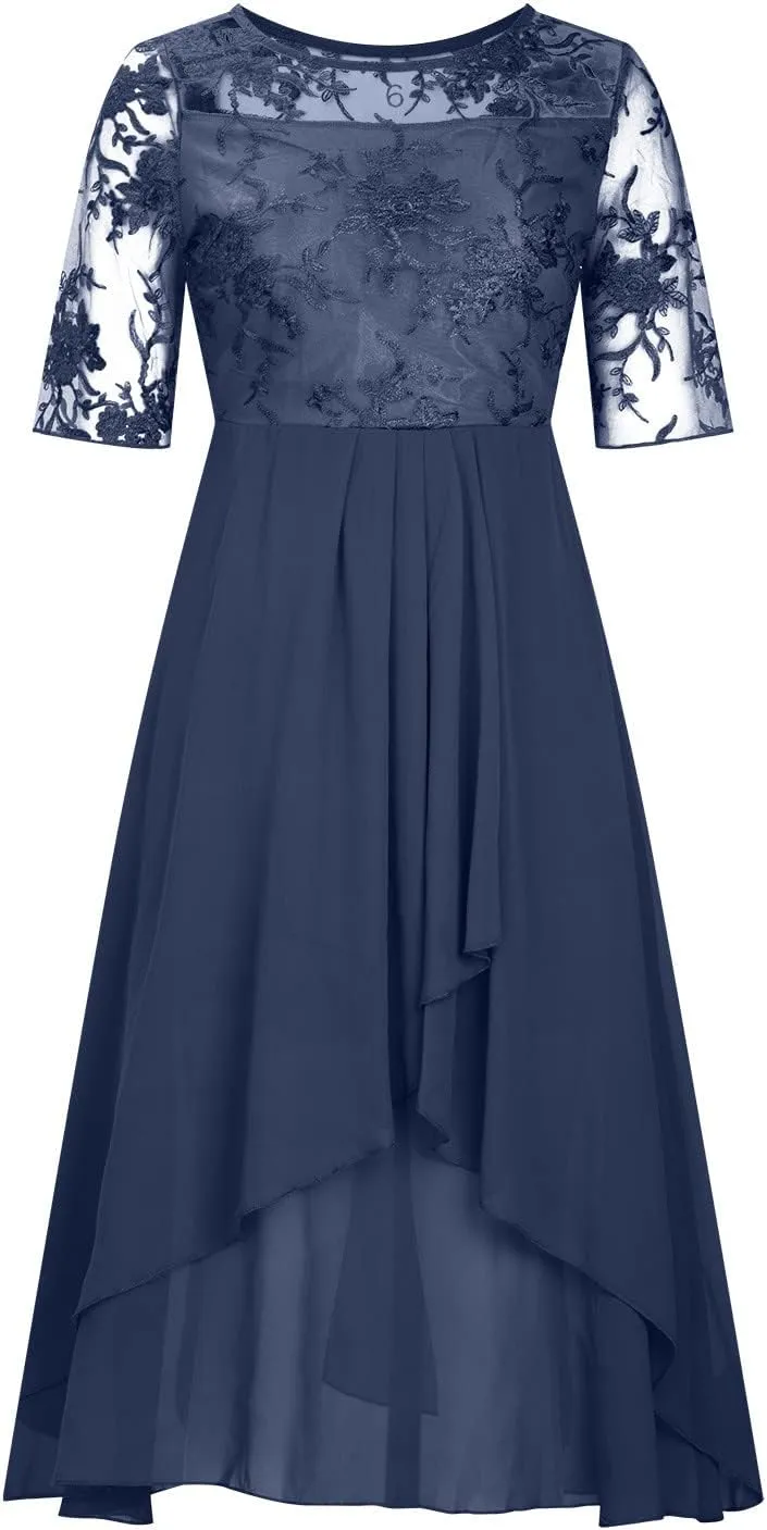 Womens Chiffon Cocktail Dress Lace V Neck Evening Gowns Elegant Flowy Wedding Guests Dresses Bridesmaid Maxi Dress
