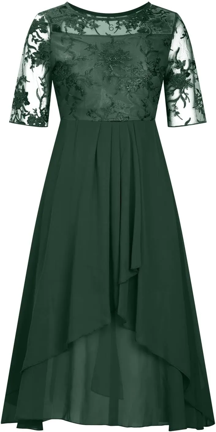 Womens Chiffon Cocktail Dress Lace V Neck Evening Gowns Elegant Flowy Wedding Guests Dresses Bridesmaid Maxi Dress