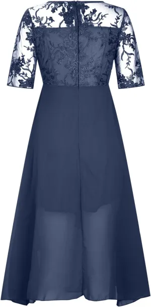 Womens Chiffon Cocktail Dress Lace V Neck Evening Gowns Elegant Flowy Wedding Guests Dresses Bridesmaid Maxi Dress