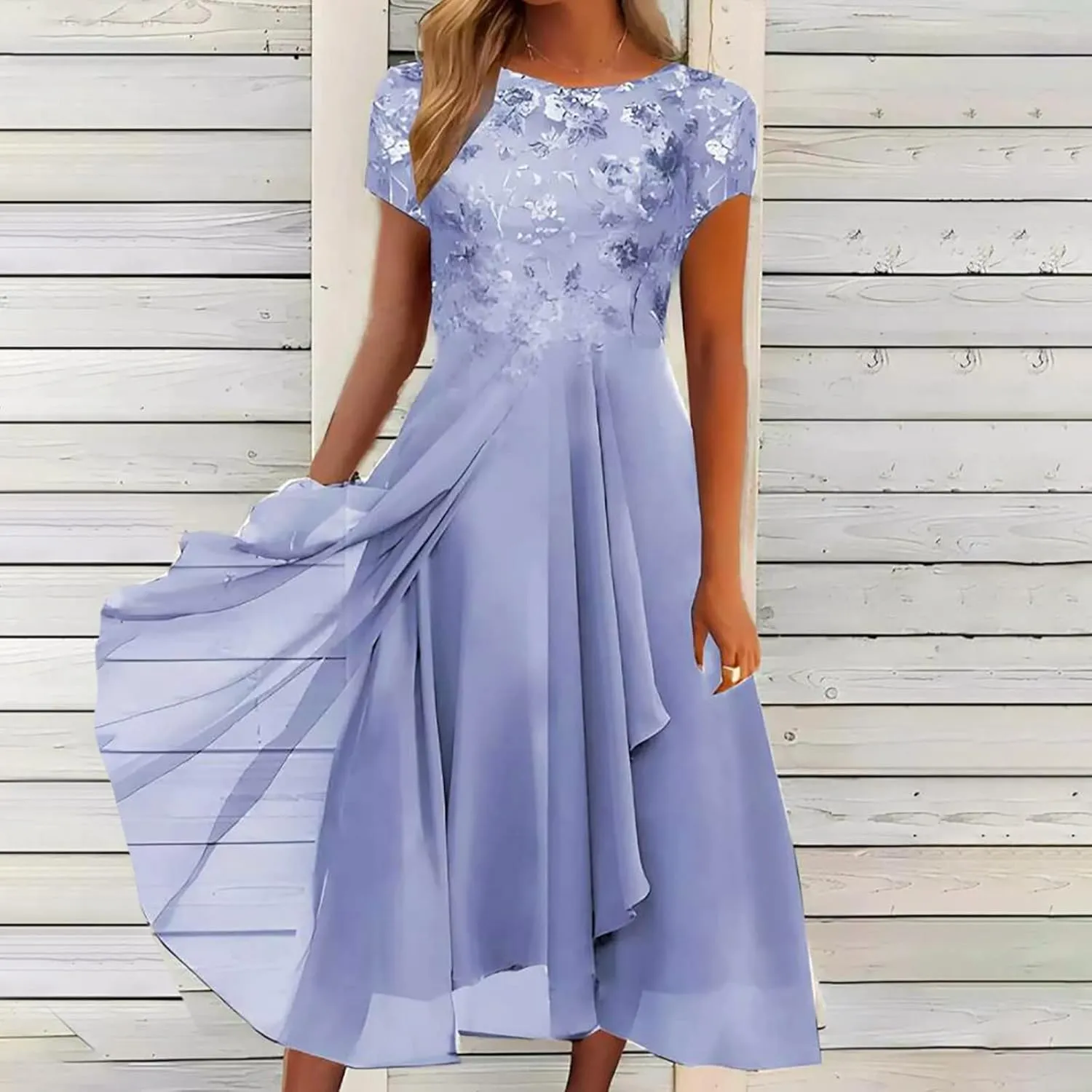 Womens Chiffon Cocktail Dress Lace V Neck Evening Gowns Elegant Flowy Wedding Guests Dresses Bridesmaid Maxi Dress