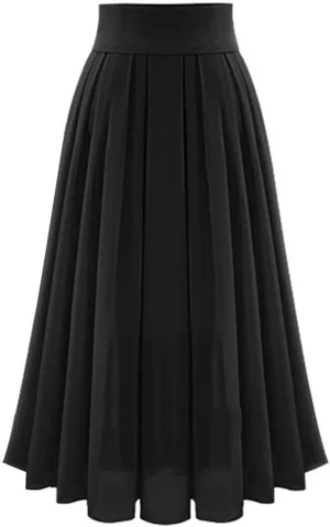 Women's Chiffon Skirts Elastic High Waist Tea Length Skirts Elegant Flowy A-line Ruffle Pleated Skirts Beachwear