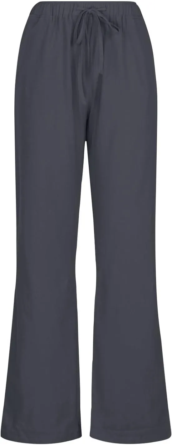 Women's Cotton Linen Pants Elastic High Waist Drawstring Wide Leg Palazzo Trousers with Pockets Vacation Outfits