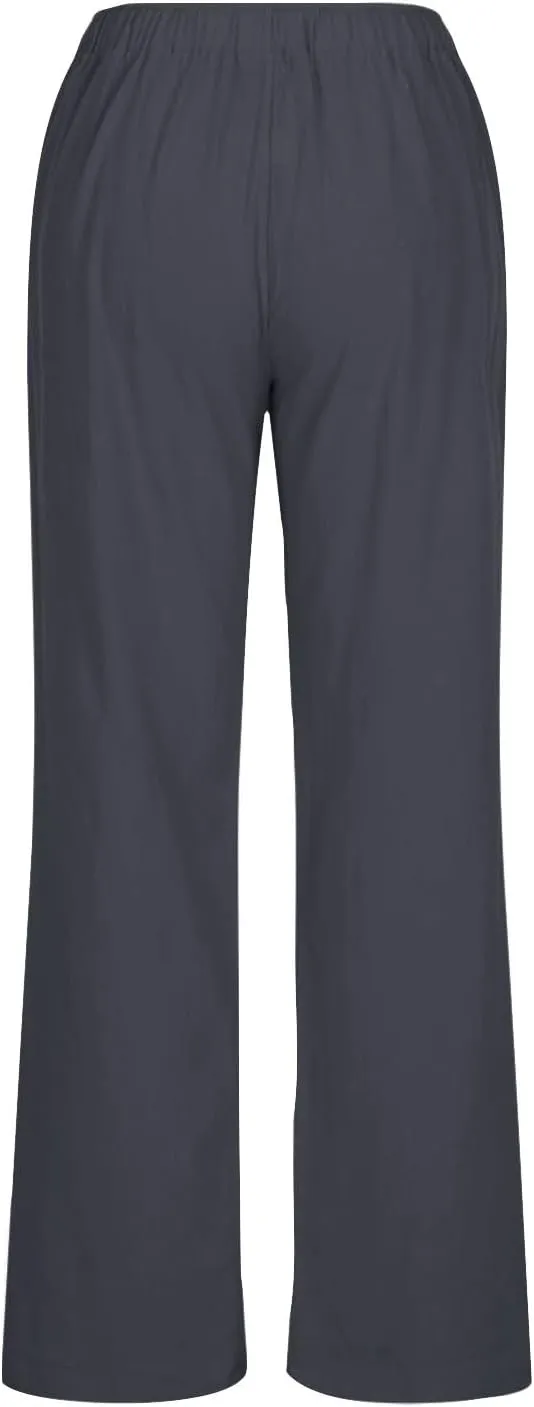 Women's Cotton Linen Pants Elastic High Waist Drawstring Wide Leg Palazzo Trousers with Pockets Vacation Outfits