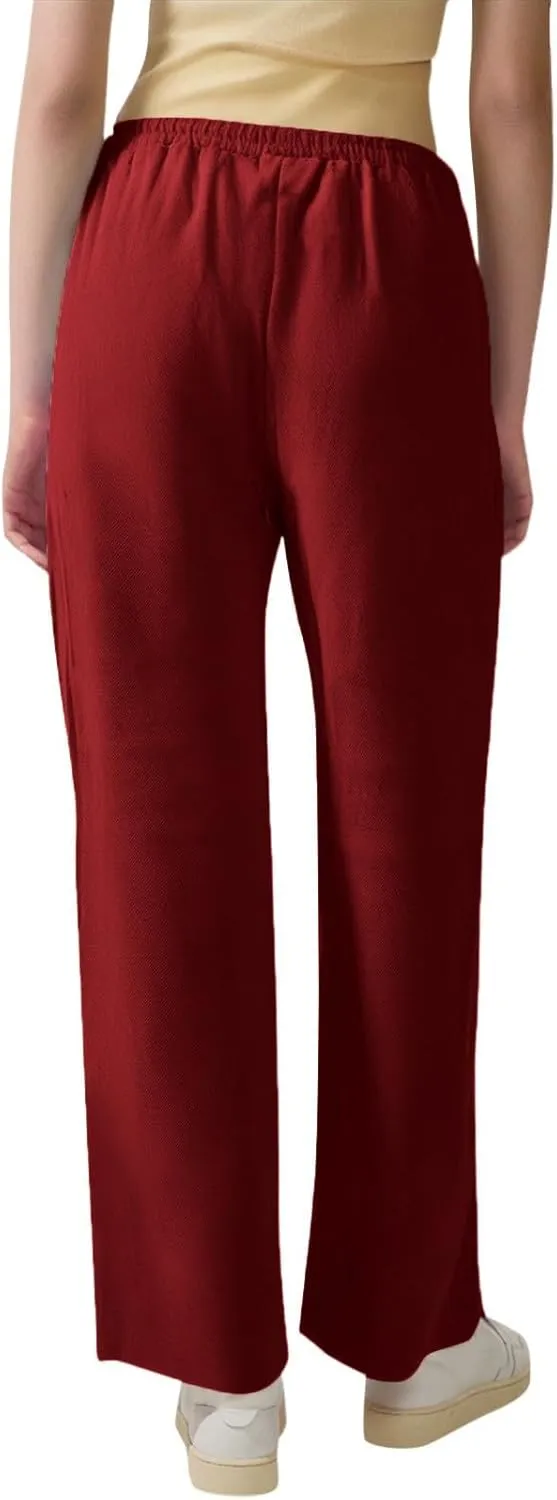 Womens Cotton Linen Pants Lightweight Summer Casual Relax Fit Elastic Waist Plus Size Solid Lounge Long Trousers