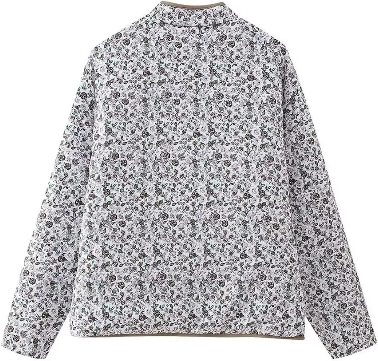 Women's Cropped Puffer Quilted Jacket, Vintage Floral Printed, Lightweight Open Front Short Jacket Coat Outwear