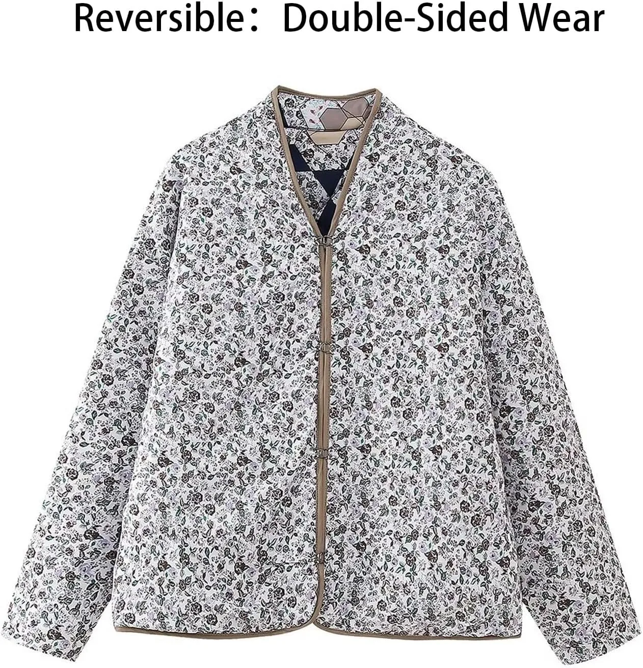Women's Cropped Puffer Quilted Jacket, Vintage Floral Printed, Lightweight Open Front Short Jacket Coat Outwear