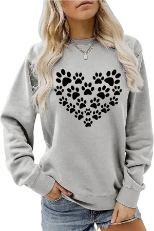 Womens Dog Mom Sweatshirts Cute Dog Paw Print Heart Graphic Long Sleeve Crewneck Casual Tee Tops