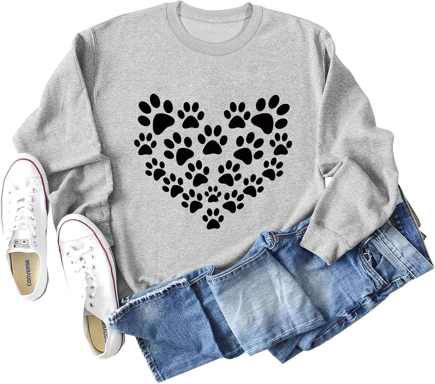 Womens Dog Mom Sweatshirts Cute Dog Paw Print Heart Graphic Long Sleeve Crewneck Casual Tee Tops