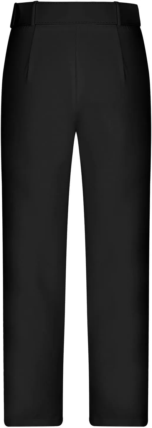 Women's Elegant High Waist Belted Pants Casual Pleated Straight Leg Trousers Office Suit Pants Trousers with Pockets
