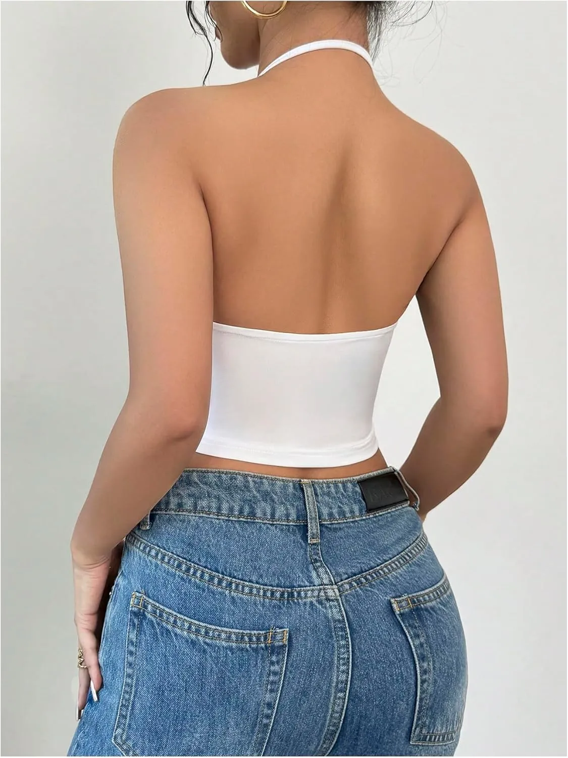 Women's Floral Draped Neck Halter Top Sleeveless Backless Crop Camisole Tops Clubwear