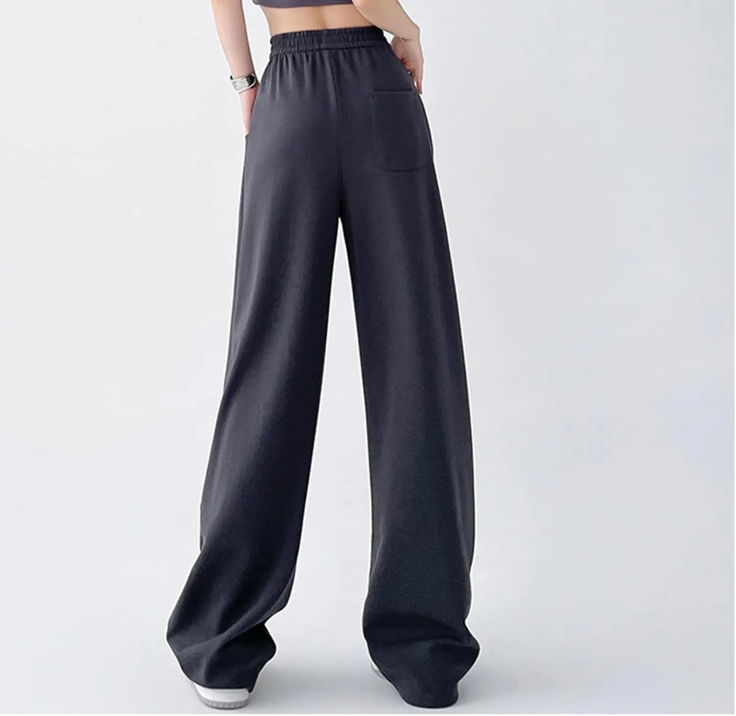 Womens High Rise Cargo Sweatpants Wide Leg Elastic Waist Pants Casual Loose Solid Color Lounge Trousers with Pockets