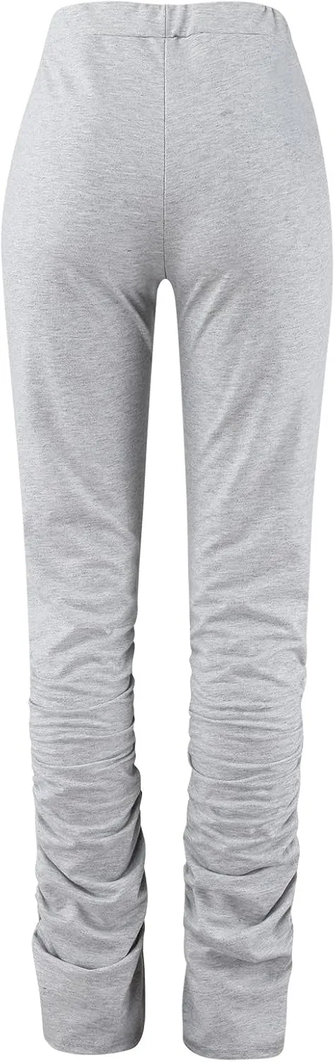 Womens High Waist Pants Elastic Waist Side Split Casual Pants Comfort Straight Leg Long Pants Lightweight for Women