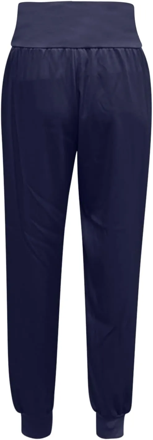 Womens High Waistband Pants Elastic Smocked Waist Side Slit Cinched Bottom Trousers Lightweight Joggers Hiking Tapered Pants