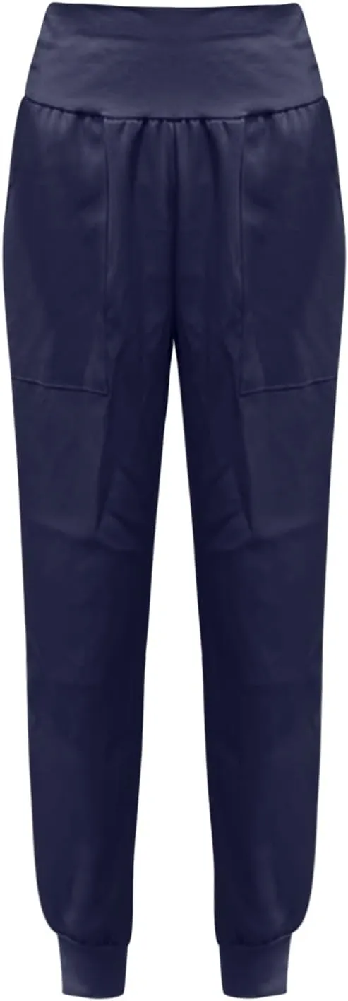 Womens High Waistband Pants Elastic Smocked Waist Side Slit Cinched Bottom Trousers Lightweight Joggers Hiking Tapered Pants