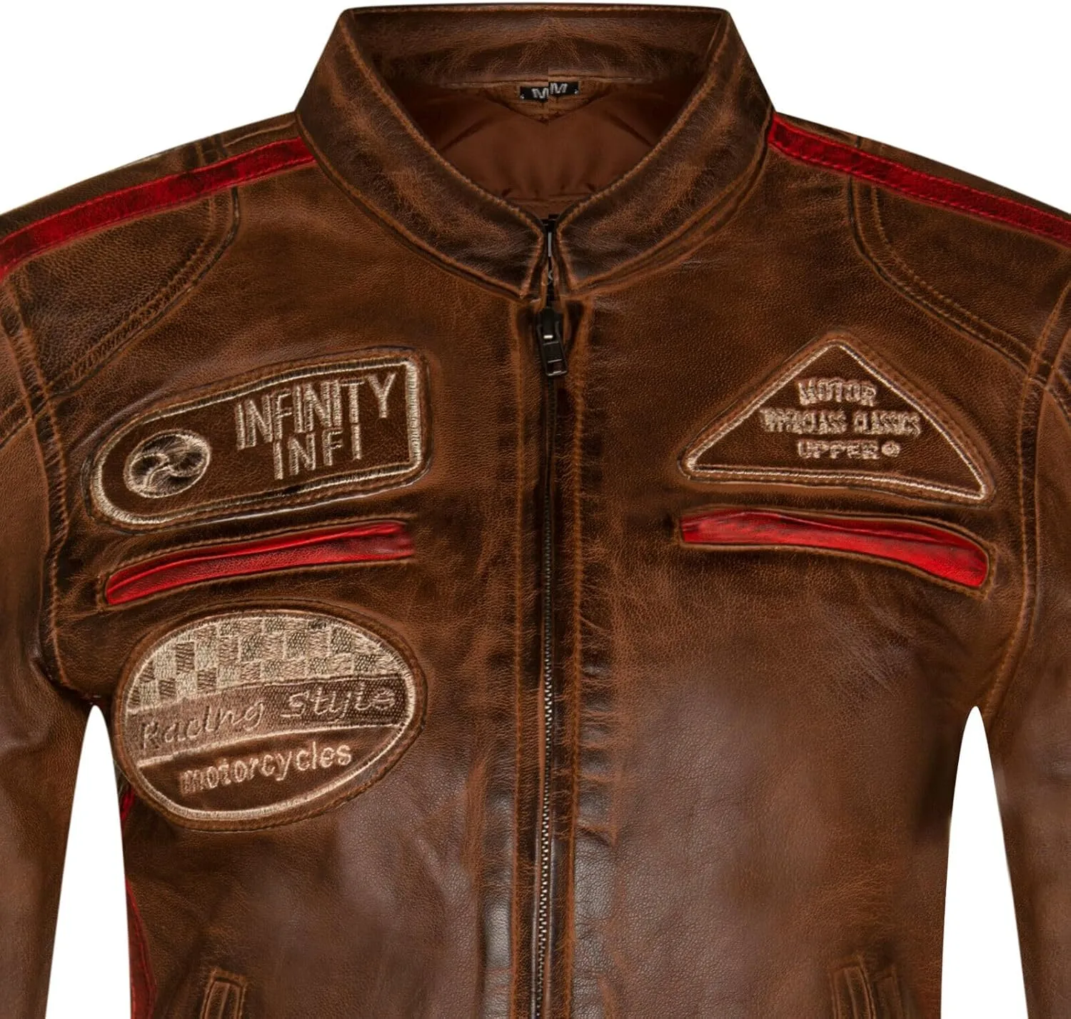 Womens Leather Biker Casual Racing Moto Badges Jacket