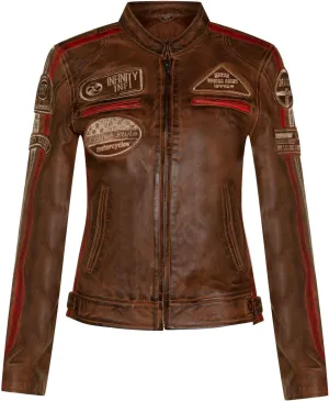 Womens Leather Biker Casual Racing Moto Badges Jacket